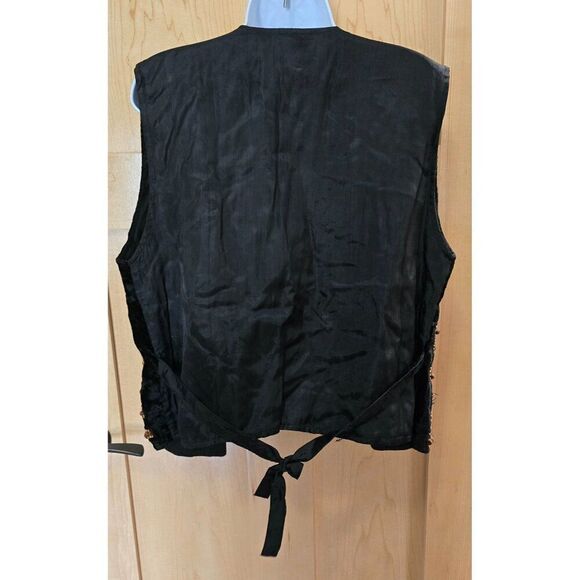 Vintage Effect Black Velvet Embroidered Vest W/Tie Back & Beaded Swirl Design - Picture 5 of 7
